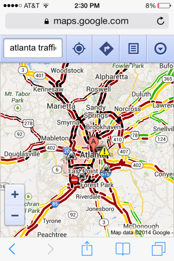 Traffic in Atlanta at the sight of even a flurry of snow
