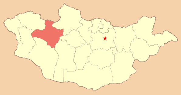 Location of Zavkhan (the star represents Ulaanbaatar, the capital of Mongolia)