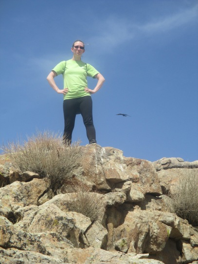 Top-of-the-mountain photo with perfectly-timed bird soaring behind me