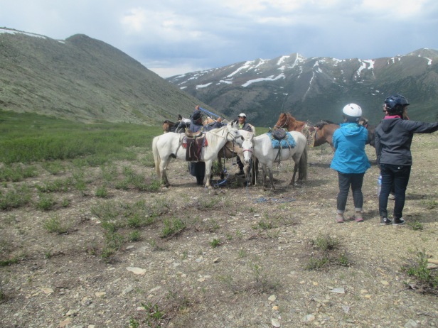 We had to get off the horses and walk down into the valley where the camp was, since the path was very rocky and dangerous for the horses to go down with riders